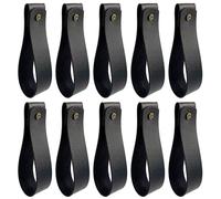 Binxus 10 Pcs Black Leather Wall Hooks, Leather Curtain Rod Bracket, Leather Curtain Rod Holder Retro Strap Hangers with Screws for Hanging Towel Tapestry Canoe Paddle, Boho Farmhouse Style (Black)