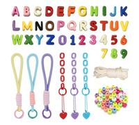 Binxus 3D Colorful Chunky Letter Beads, Big Acrylic A-Z Bead Letters, Alphabet Charms, DIY Craft Kit with 0-9 Numbers, 100pcs Mixed Mini Balls, 3 Lanyards & Chains (4 Styles)