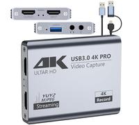 BINZET Video Capture Card, USB 3.0 High-Speed Interface, 1080P 60FPS/2K 30FPS/4K 18FPS Game Capture Recording, Compatible for PS5/Switch/Xbox/Camera/PC/OBS, with 4K 60FPS HDMI Loop-Out & Micro Input