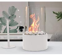Bio Ethanol Fireplace Indoor Outdoor Camping Glass Top Burner Fire Katy Black Tabletop Round (White)