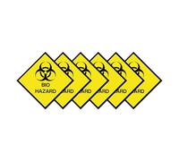 Bio Hazard Hazard Diamond Multi Pack 100mm x 100mm Strong Adhesive Vinyl Stickers for Safety (6)