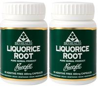 Bio-Health Liquorice Herbal Food Supplement for General Health, Digestive System and Menopausal Support, Suitable for Vegan and Vegetarians, Additive Free 60 Capsules (Pack of 2)