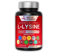 BIO Lab NUTRITION L-Lysine 1600mg High Strength - 12-in-1 Essential Amino Acid Complex with Zinc, Vitamin C & D3 - Triple Lab Tested Immune & Skin Support - Fast Absorption Formula - 60 Vegan Capsules