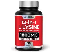 BIO LAB NUTRITION L-Lysine 1800mg High Strength - 12-in-1 Complex with Zinc, Vitamin C, D3 & K2 - Lemon Balm, Olive Leaf, CoQ10 & MCT Powder - Lab Tested Vegan - 90 Capsules, 1 Month Supply