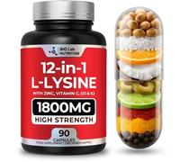 BIO LAB NUTRITION® Lysine 90 Tablets 1800mg 12 Active Ingredients | Zinc & Vitamin C Contribute to Normal Immune Function, with D3, K2, B12, Lemon Balm, Olive Leaf & CoQ10, Lab Tested