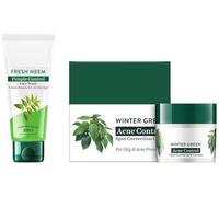 Bio Winter Green Anti-Acne Cream (15g) & Bio Neem Purifying Face Wash (150ml) | Acne Control & Deep Cleansing Combo | 100% Botanical Extracts | For All Skin Types
