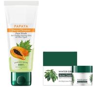 Bio Winter Green Anti-Acne Cream (15g) & Bio Papaya Flawless Skin Face Wash (150ml) | Acne Treatment & Gentle Daily Cleanser Combo | 100% Botanical Extracts | For All Skin Types