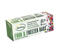 BioBag 4L Food and Freezer 25 Eco-Friendly, Micro Plastic Free Kitchen Bags, Plant-Based bioplastic (Corn Starch & Biodegradable polymers), Certified compostable (EN13432), 4 litres, Clear