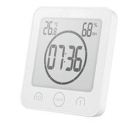 BIOBEY Digital Bathroom Clock Shower Timer with Alarm Bathroom Temperature Humidity Clock,Waterproof Thermometer Hygrometer Wall Clock with Suction Cup Hanging Hole Stand 1PC