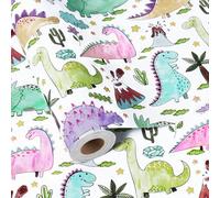 BIOBROWN Dinosaur Wrapping Paper Roll - 43cmX10m - Colorful Hand-drawn Dinosaurs Design Gift Wrap Paper for Boys, Girls, Birthday, Baby Shower, Dino Party
