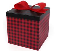 BIOBROWN Large Gift Boxes with Lids,25 x 25 x 25 cm Buffalo Plaid Design Folding Square Boxes for Holiday Decorative,Xmas,Present,Red and Black