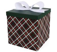 BIOBROWN Large Gift Boxes with Lids,25 x 25 x 25 cm Strip Plaid Design Folding Square Boxes for Holiday Decorative,Xmas,Present,Black and Green
