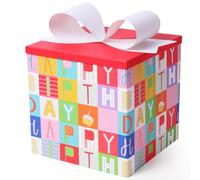 BIOBROWN Medium Birthday Gift Boxes with Lids for Presents, 22 x 22 x 22 cm Colorful Block Design Collapsible Gift Box for Birthday, Baby Shower, Party