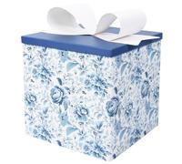BIOBROWN Medium Gift Boxes with Lids for Presents, 22 x 22 x 22 cm Chinoiserie Blue White Peony Floral Design Collapsible Gift Box for Bridal Shower, Wedding, Mother's Day, Birthday