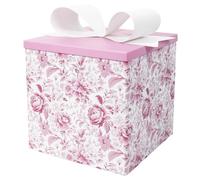 BIOBROWN Medium Gift Boxes with Lids for Presents, 22 x 22 x 22 cm Chinoiserie Pink White Peony Floral Design Collapsible Gift Box for Bridal Shower, Wedding, Mother's Day, Birthday