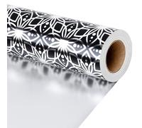 BIOBROWN Reversible Foil Wrapping Paper - Navy Blue Geometric & Silver Design, 43cm x 10m Art Deco Metallic Gift Wrap for Birthday, Graduation, Father's Day, Weddings & More