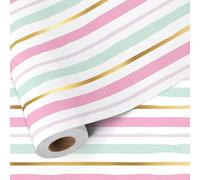BIOBROWN Stripe Wrapping Paper Roll - 43cm X 10m - Pink & Gold Striped Design Gift Wrap Paper for Birthday, Holiday, Party, Women, Valentine's Day and Mother's Day