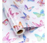 BIOBROWN Watercolor Butterfly Wrapping Paper Mini Roll, Vibrant and Elegant Butterfly Design, Playful Gift Wrap, Perfect for Birthdays, Holidays, Kids & Adults, 43cm X 10m