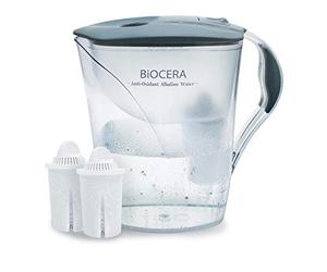 Biocera Alkaline Water Filter Jug With 2 Filter Cartridges - Produces Alkaline, Antioxidant, Hydrogen Rich Water - BPA-Free - NSF Certified - Cost Effective - Simple To Use - Grey Lid and Handle