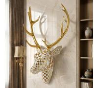 Biocos Cosmetics THE ENCHANTED GARDEN Wall Mounted Stag Head Home Decor White & Golden Resin Hanging Ornament Reindeer ornaments Gold Antler Stag Head Wall Sculpture Geometric Low-Poly Resin.