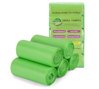 Biodegradable Bin Bags, 20 Litre 150 Counts Bin Liner for Countertop Bin. 5.2 Gallon Trash Bags,Rubbish Bags, 100% Recycled,Thick, Degradable Garbage Bags for Food, Kitchen, Office, Household(50x60cm)