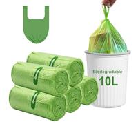 Biodegradable Bin Liners 10L, 100 Counts Small Food Waste Bags, Rwoyurr Tie Handle Compostable Caddy Bag, Thick Recycling Degradable Clear Green Trash Garbage Rubbish Bag for Kitchen Bathroom, 45x60cm