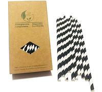 Biodegradable Black and White Striped Paper Drinking Straws - 100 Pack Extra Durable Black Stripes Straws for Holloween Party Decoration