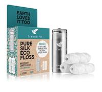 Biodegradable Dental Floss by TreeBird | Refillable & Reusable Zero Waste Steel Dispenser | 3x33yd Waxed Natural Cruelty Free Peace Silk Spools | 100% Compostable | Eco Friendly Plastic Free Oral Care