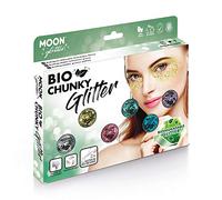 Biodegradable Eco Chunky Glitter by Moon Glitter - Boxset - Cosmetic Bio Festival Makeup Glitter for Face, Body, Nails, Hair, Lips - 3g
