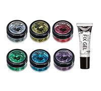 Biodegradable Eco Chunky Glitter by Moon Glitter - Set of 6 Colours + Fix Gel - Cosmetic Bio Festival Makeup Glitter for Face, Body, Nails, Hair, Lips - 3g