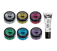 Biodegradable Eco Glitter Shakers by Moon Glitter - Set of 6 Colours + Fix Gel - Cosmetic Bio Festival Makeup Glitter for Face, Body, Nails, Hair, Lips - 5g