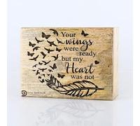 Biodegradable Hand-Carved Wooden Cremation Urn for Human Ashes, Adults & Pets | Memorial Box Keepsake for Burial/Funeral (Golden Brown, Medium 8 x 6 x 3.5 Inches, 86 Cu/in, Mango Wood)