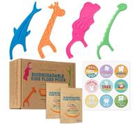 Biodegradable Kids Flossers -100 Pack, Natural Kids Floss Picks, Fluoride Free, Biodegradable Floss Pick, Organic Animal Kids Dental Floss Picks, Dental Floss Sticks for Kids - (Mild Orange)