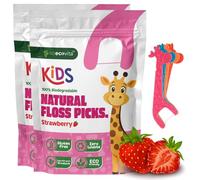 Biodegradable Kids Flossers - Dental Floss Picks for Children | Fluoride & Plastic-Free | Colorful & Fun Animal Floss Sticks | Eco Friendly, Vegan, Natural (Strawberry - 100 Pack)