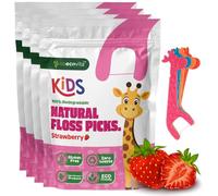 Biodegradable Kids Flossers - Dental Floss Picks for Children | Fluoride & Plastic-Free | Colorful & Fun Animal Floss Sticks | Eco Friendly, Vegan, Natural (Strawberry - 200 Pack)