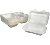 Biodegradable Sugarcane Clamshell Takeaway Box 9 x 6 Inch - Pack of 50 - Eco-friendly Packaging