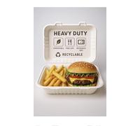 Biodegradable Sugarcane Clamshell Takeaway Box 9 x 6 Inch - Pack of 50 - Eco-friendly Packaging Sugarcane Clamshell Takeaway Box, 23cm Single Compartment, Biodegradable, Compostable, Pack of 50