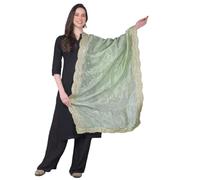 BioEarths A light or medium shade of yellow green Dupatta with golden Zari & sequence embroidery cut work dupatta Art Silk fabric scalping dupatta for women’s