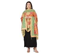 BioEarths Phulkari dupatta for women | Phulkari Punjabi Dupatta with heavy Embroidery border Chinon and lace with mirror studs (Yellow Multicolor-2)