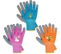 BIOECEUA 3 Pairs Kids Gardening Gloves for Age 8-10, Children Rubber Coated Garden Work Gloves, Grippy Breathable Yard Work Fit Toddler Boys Girls