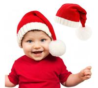 BIOECEUA Baby Santa Hat 6-36 Months, Knitted Christmas Unisex Newborn Kids Winter Beanie, Cute Ball Design Party Accessories