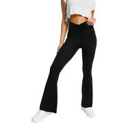 BIOECEUA Girls Flared Leggings, Kids Stretch Slim Fit High Waisted Cross Yoga Bootcut Trousers, Wide Leg Full Length Bell Bottoms for Dance Casual Active Black