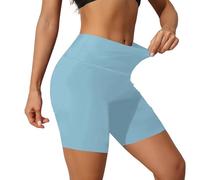 BIOECEUA Gym Shorts for Women, 5" High Waisted Tummy Control Booty Short, Stretch Slim Fit Short for Yoga Workout Dance Biker Blue