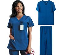 BIOECEUA Scrubs Uniforms Women Set, Slim Stretch Curved V Neck Top & Drawstring Jogger Pants for Hospital Operating Room
