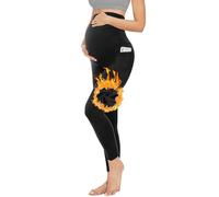 BIOECEUA Women Maternity Thermal Leggings Over Bump with Pockets, High Waisted Stretch Belly Support Pregnancy Trouser for Winter Warm Black