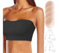 BIOECEUA Women's Strapless Bra 2 Pair Pads, Wireless Non-Slip Padded Invisible Bandeau, Convertible Tube Tops Including Clear Straps