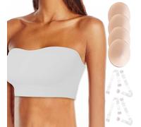 BIOECEUA Women's Strapless Bra 2 Pair Pads, Wireless Non-Slip Padded Invisible Bandeau, Convertible Tube Tops Including Clear Straps
