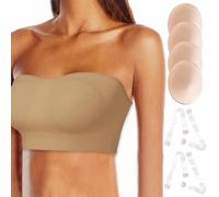 BIOECEUA Women's Strapless Bra 2 Pair Pads, Wireless Non-Slip Padded Invisible Bandeau, Convertible Tube Tops Including Clear Straps