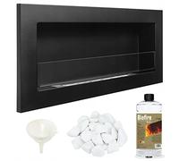 Bioethanol Wall mounted Fireplace Black Matt Bio Ethanol 800mm 80cm with glass