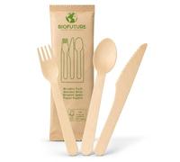 Biofuture 2,000 Piece Disposable Wooden Cutlery Set - 500 Forks, 500 Knives, 500 Spoons & 500 Napkins | Individually Wrapped Biodegradable Utensils for Catering & Events